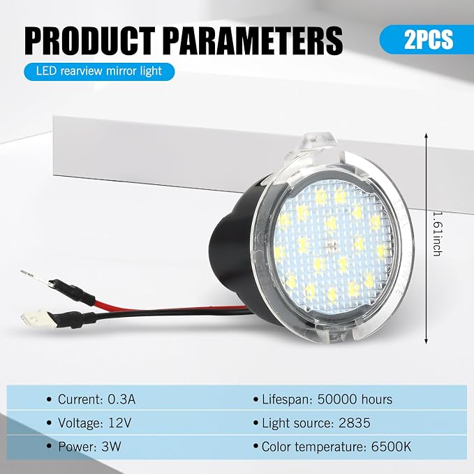 2 PCS Side Mirror Puddle Light, 6500K High Brightness Warning Welcome Light with PC Waterproof Lens, Canbus Decoding Plug and Play Bulb, Compatible with Ford F150 Explorer Edge (White)
