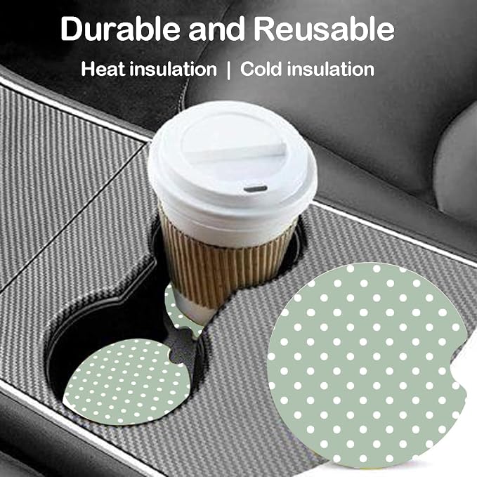 Ceramic Car Coasters – Absorbent Car Cup Holder Coaster Set for Women, Cute Aesthetic Car Accessories for Girls, 2 Pack (Turquoise Green)