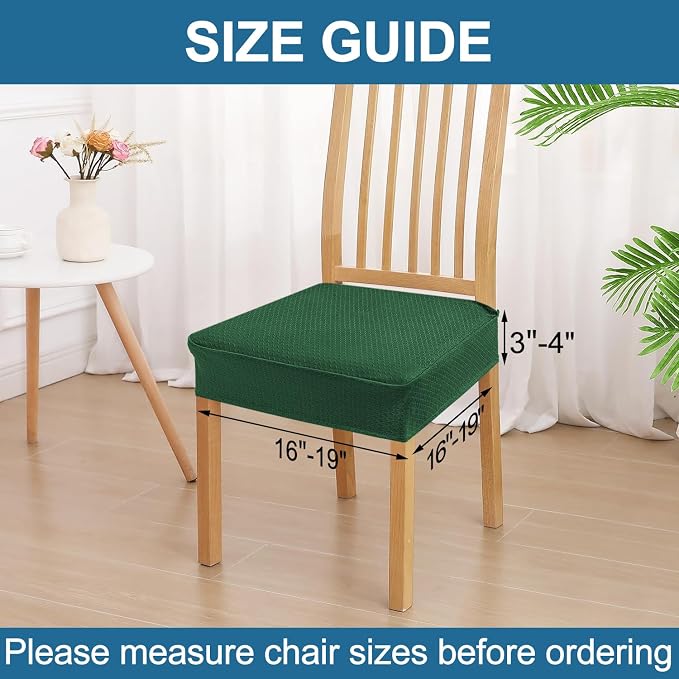 Smiry Waterproof Seat Covers for Dining Room Chairs Set of 4, Stretch Jacquard Removable Washable Chair Seat Slipcovers Protector, No Rear Covers, Emerald Green