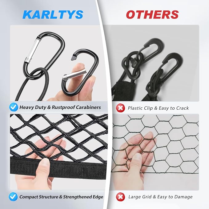 Karltys Cargo Net for Chevy Tahoe 2015-2020 Suburban/GMC Yukon Trunk Net | Envelope Style Elastic Mesh Net | Heavy Duty Metal Hooks | Chevrolet Tahoe Accessories