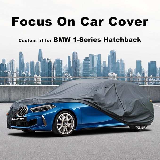 GUNHYI Premium Car Cover Custom Fit BMW 1-Series Hatchback, 16 Layers Heavy Duty Car Cover Waterproof All Weather with Zipper Door for Sun Rain Snow Dust Uv Protection