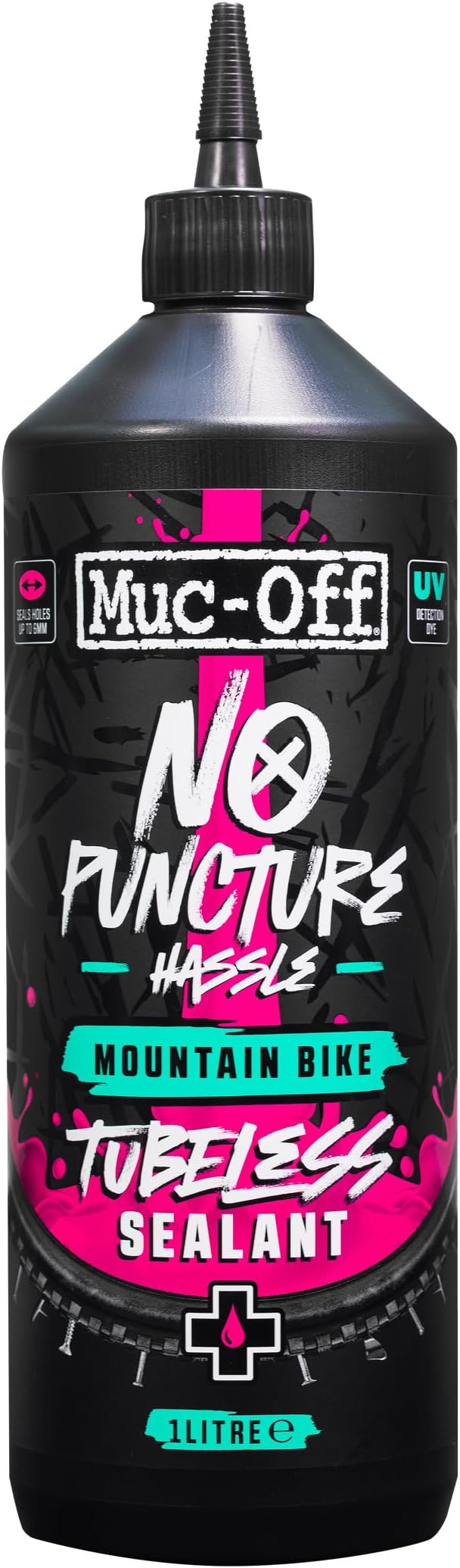 Muc-Off No Puncture Hassle Tubeless Sealant - Advanced Bicycle Tyre Sealant with UV Tracer Dye That Seals Tears and Holes Up to 6mm