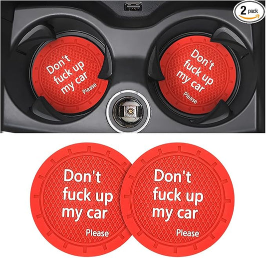 8sanlione 2 Pack Car Cup Holder Coasters, 2.75 Inch Non-Slip PVC Insert Cup Coaster, Anti-Scratch Auto Cup Mats for Women Men, Vehicle Interior Accessories Universal for Car, SUV, Truck (D Red/2PCS)