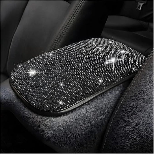 Moly Magnolia Bling Center Console Cover, Diamond Fashion ArmRest Pad, Crystal Soft Arm Rest Protective Cushion, Car Accessories for Women Girls, 11.8"×8.5" for Most of Vehicles, SUVs, Trucks (Black)