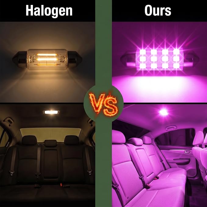 24 PCS LED Car Interior Bulb Kit, Dome Light Fits 194 T10 DE3175 578 31mm 42mm Size Replacement for Map License Plate Door Side Marker Cornering Trunk Lights (Pink Purple)