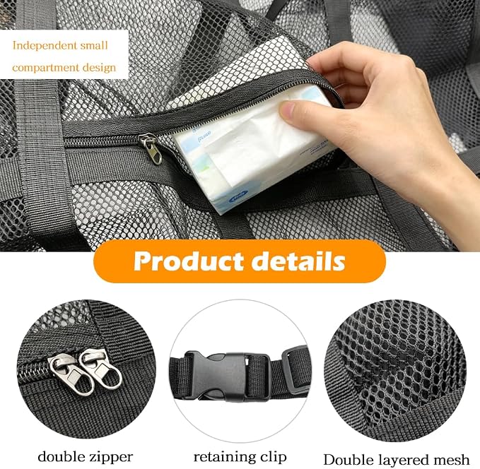 Car Ceiling Cargo Net, 35.4x25.6 Inch Large Overhead Storage Mesh Organizer with 1 Pockets, Double Layer Roof Bag for SUV Van, Camping Overlanding Gear, Adjustable Road Trip Essentials