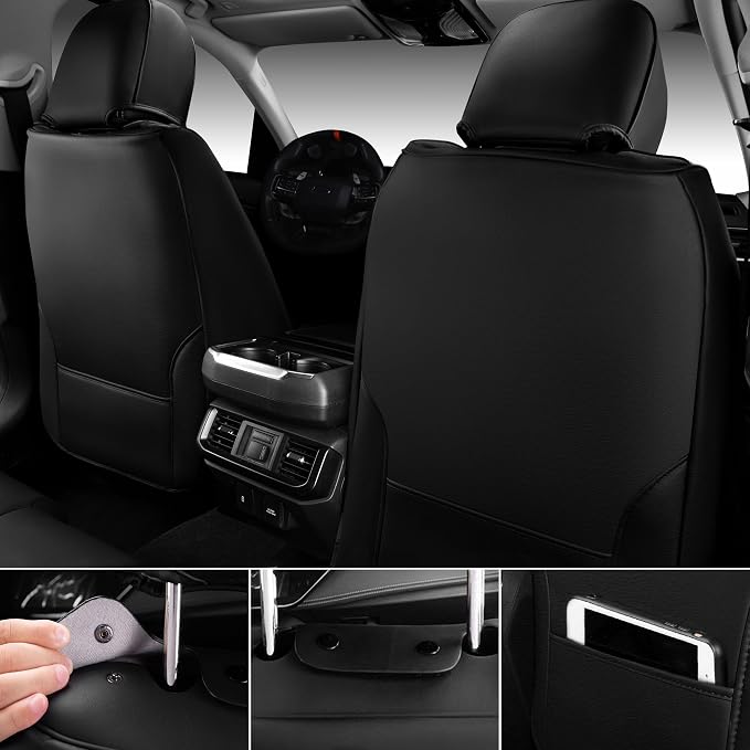 CAR PASS Nappa Leather Seat Covers Front,Black Diamond Bling Car Seat Covers Front Seats Luxury Padded Waterproof,Universal Fit for Cars SUVs,Trucks,Anti-Slip,Glitter Sparkly Shining Black Rhinestone