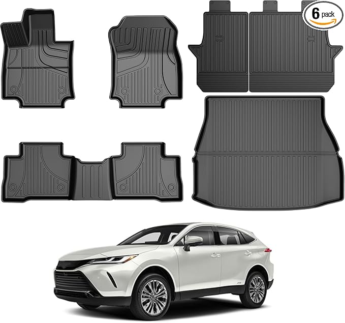 Floor Mats for Toyota Rav4 2019-2025 Hybrid & for Toyota Venza 2021-2025, All Weather TPE Floor Liners and Cargo Liner with Seat Back Mats Rav4 Accessories Cargo Mat