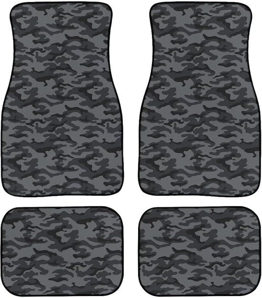 Black Gray Camo Print Car Floor Mats Set of 4 Military Camouflage Universal Vehicle Floor Carpet Decorative Auto Front Rear Foot Rugs for Trucks SUV Sedan