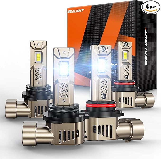 SEALIGHT 9005 9006 LED Bulbs Combo, 1000% 90000LM Super Bright, 10-Year Extended Lifespan with 25000RPM Cooling Fan, 6500K White Canbus Ready HB3 HB4 Light Bulb, Pack of 4
