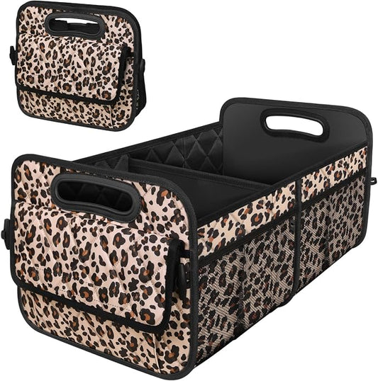 Deosk Trunk Organizer and Storage with Reinforced Handles,Car Accessories for Women/Men 50L Waterproof Polyester Trunk Organzier for Car/SUV/Minivan/Truck(Medium,Leopard print)