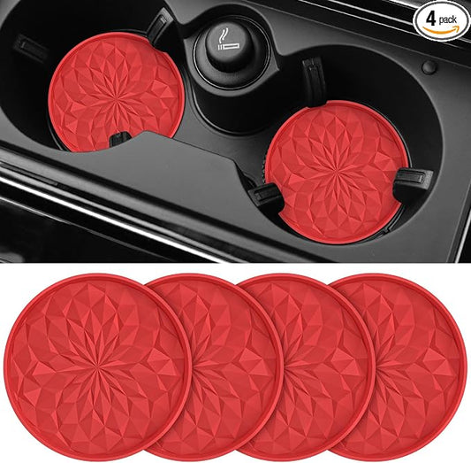 ME.FAN Car Coasters for Cup Holders [4 Pack] - 2.75In Silicone Auto Mug Mats - Universal Non-Slip Recessed Car Interior AccessoriesRed