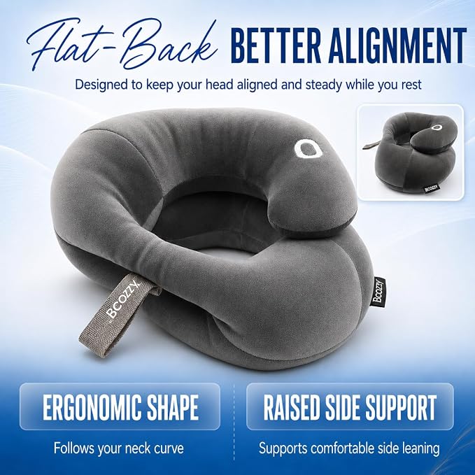 BCOZZY Neck Brace Pillow - Patented Relief for Neck Pain and Supportive Sleep-Soft, Washable, and Adjustable for Comfortable Resting. Gray Large