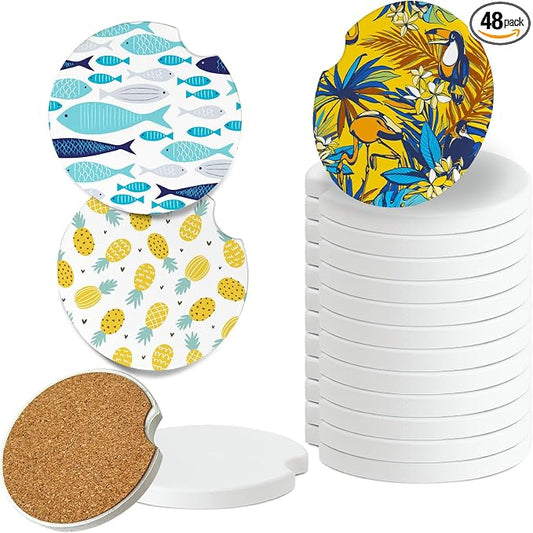 Ceramic Sublimation Blanks Car Coasters for Car Cup with Finger Notch for Easy Removal Ceramic Car Cupholder Auto Cupholder Keep Vehicle from Cold Drink Sweat Stain Spill (48)