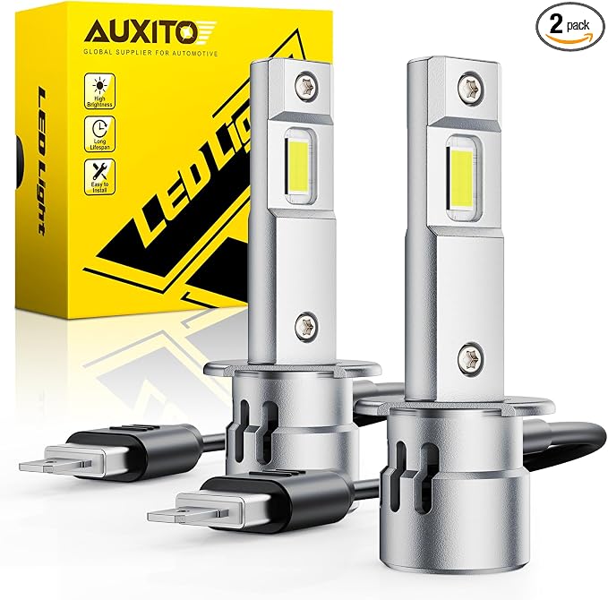 AUXITO H1 Bulb-40,000 Lumen 6500K White, OEM Mini Size, Easy Plug & Play Installation, Halogen Fog Light Replacement, Error-Free CANBUS System, Pack of 2