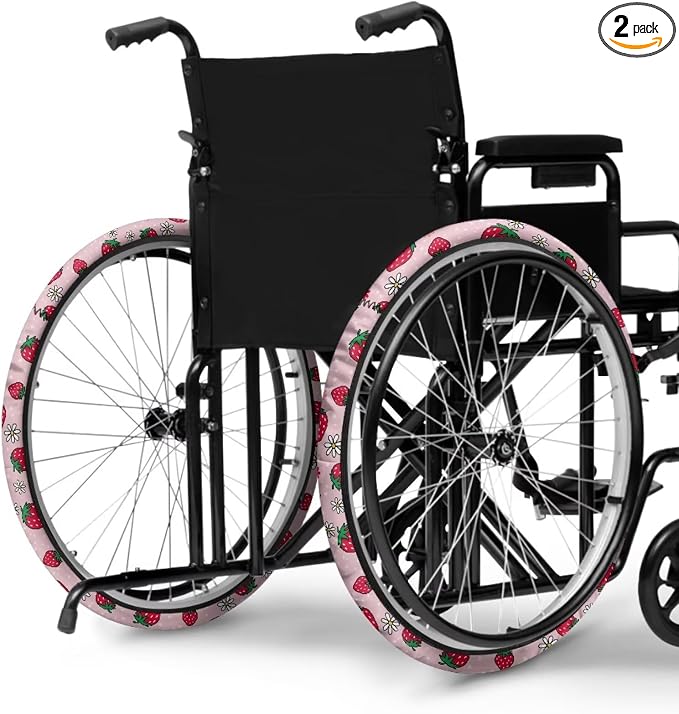 Strawberry Wheelchair Wheel Covers Pink Romantic Electric Wheelchair Decorations 2 PCS to Protect Floors Carpets for Womne Gifts
