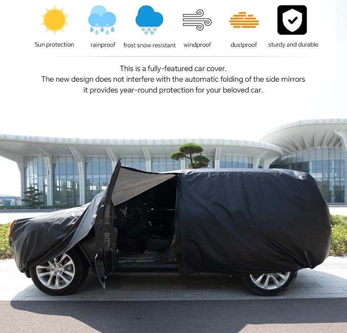 Car Cover Waterproof All Weather,Car Covers for Automobiles with Driver Door Zipper,Outdoor Car Cover Rain,Snow and UV Protection with Waterproof Adhesive Strip,Fit SUV-Length 200" to 206"