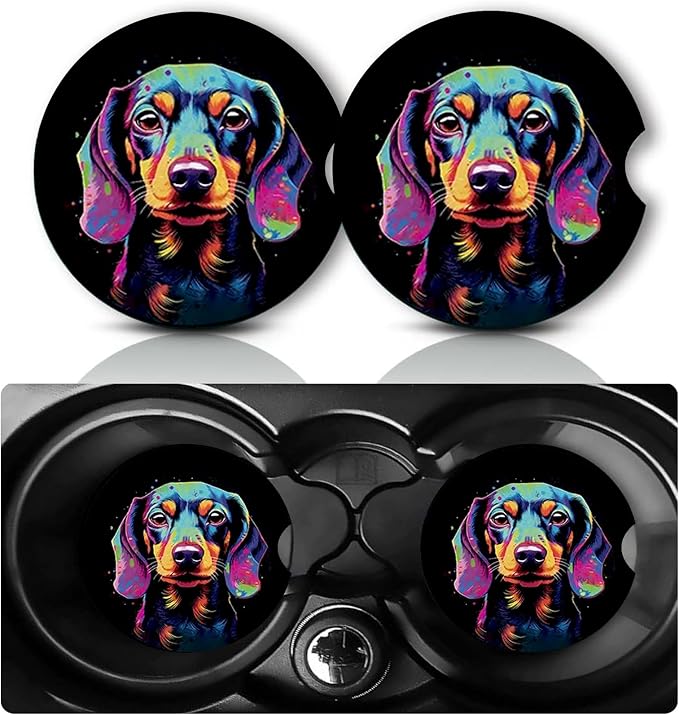 2Pcs Dog Car Coasters,2.75" Neoprene Rubber Cars Cup Holder Coasters | Universal Non‑Slip Mat, Drink Coaster Decor Auto Accessories Dogs Loves Gifts for Women,Men,Mom