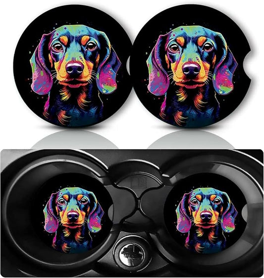 2Pcs Dog Car Coasters,2.75" Neoprene Rubber Cars Cup Holder Coasters | Universal Non‑Slip Mat, Drink Coaster Decor Auto Accessories Dogs Loves Gifts for Women,Men,Mom