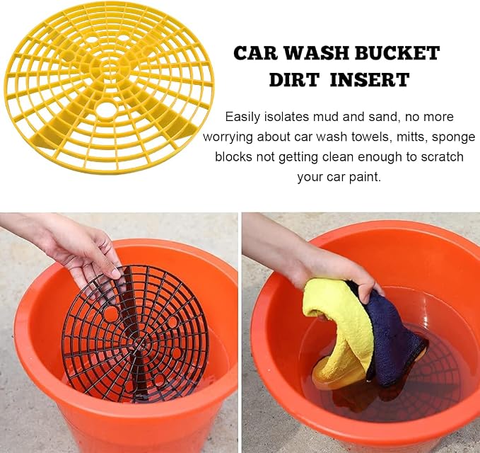 Yourkar 2 PCS Car Wash Bucket Inserts, Plastic Vehicle Detail Grit Trap, Auto Dirt Collectors Fits 12 Inch Diameter Bucket, Universal Car Accessories (Yellow)