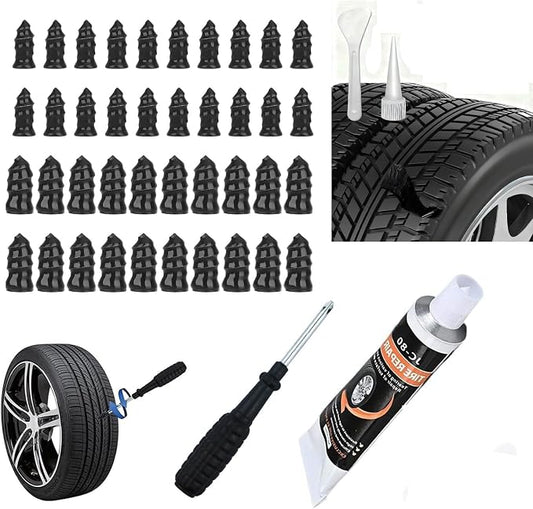 Tire Repair Kit with Tire Plugs Screw Type, Tire Glue,Tire Plug Kit,Heavy-Duty Burst-Proof tire Puncture Repair Set, Quick Patch, Suitable for Car, Truck, Motorcycle, SUV, ATV, Tractor