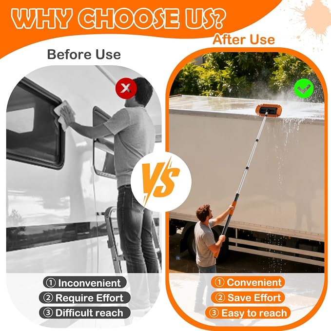 LAANPOLE 20FT Car Wash Brush with Long Handle, Car Cleaning Kit with Soft Bristle Wash Brush, Microfiber Cleaning Mop, Window Squeegee, Mitt, Wheel Brush, Bucket, Drying Towel for RV, Truck, Boat