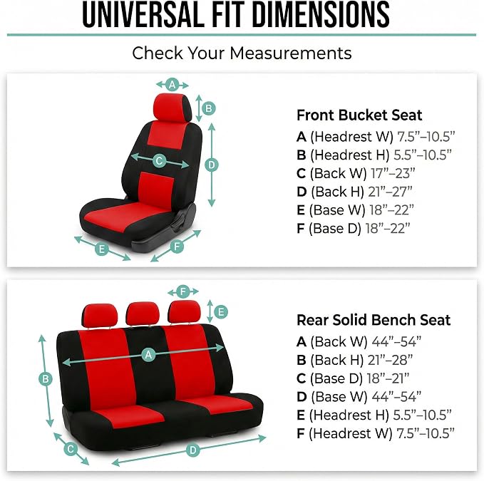 FH Group Car Seat Cover for Back Seat Cloth - Universal Fit Rear Seat Covers for Cars with Solid Bench,Car Seat Protector for Dogs and Kids,Car Interior Accessories for SUV, Sedan and Van Red
