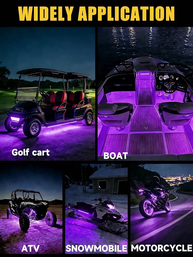 Car LED Strip Lights IP68 Waterproof Cuttable 24inch Pink 4 Pcs | 12V Footwell & Underbody Lights, 5050 SMD Beads, Interior & Exterior Light, Fits SUVs, Trucks, Motorcycles, Boats, Golf Carts