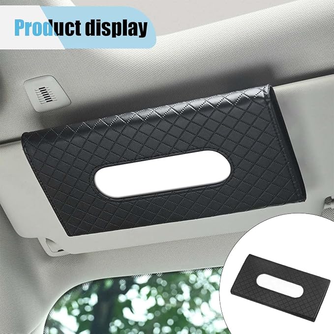 JOYCOURT Car Sun Visor Tissue Holder, Leather Tissue Holder for Car, Rectangle Napkin Holder for Car, Hanging Tissue Clip, Car Mask Holder, Sun Visor Accessory Universal for Most Vehicles (Black)
