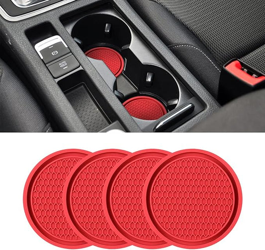 XINLIYA Car Cup Holder Coaster, 4 Pack 2.77 Inch Diameter Non-Slip Universal Insert Coaster, Durable, Suitable for Most Car Interior, Accessory for Women and Men (Red)