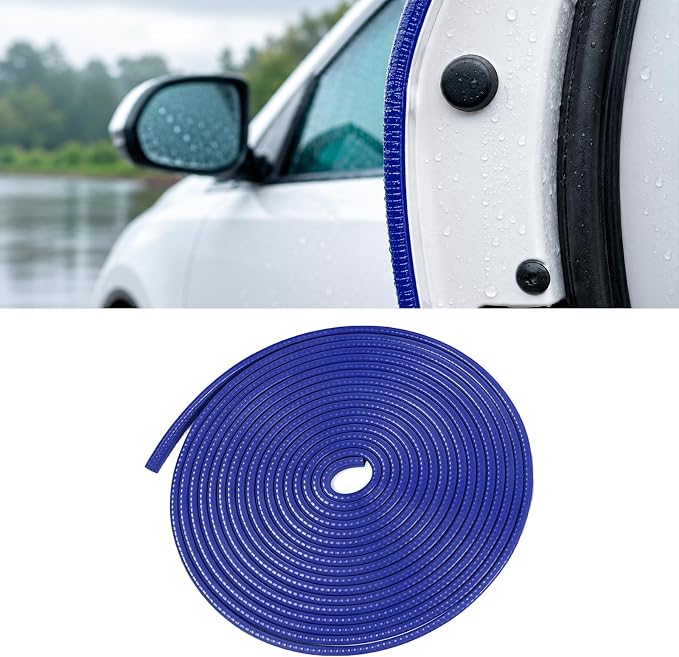 16.4 Ft Rubber Car Door Edge Guards, U Shape Edge Trim, Blue | Flexible profile, cut to fit, parking ding shield, push on setup, fits most sedans SUVs trucks, automotive accessories