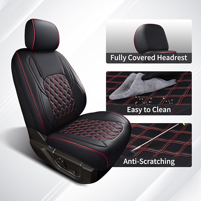Huidasource Full Coverage F150 Seat Covers Cushion Protector Fit for 2015-2026 Ford F150 SuperCrew & 2017-2026 F250 F350 F450 Super Duty Crew Cab XL XLT Lariat King Ranch Platinum(Full Set/Black&Red)
