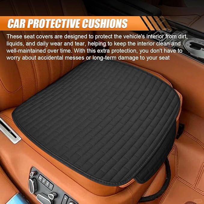 Car Front Seat Cover, Breathable Linen Auto Seat Cushion (Blacks) | Anti-Slip Vehicle Seat Pad with Storage Pocket, Universal Automotive Seats Protection Mat for Car, SUV, Truck
