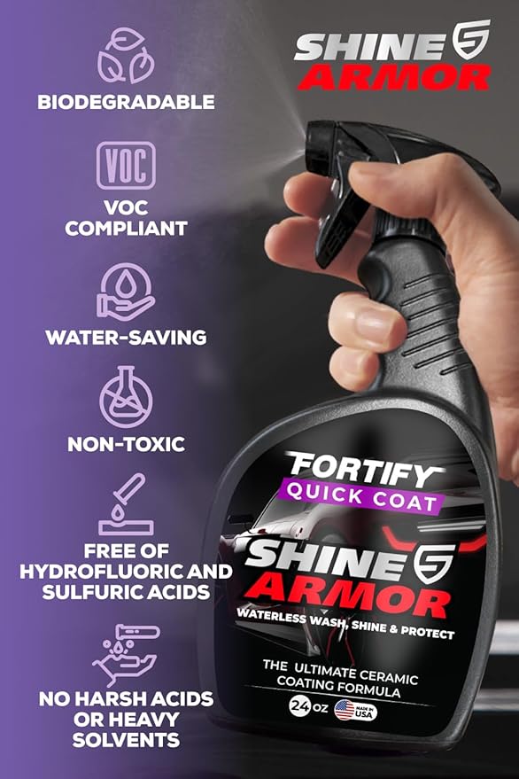 SHINE ARMOR Fortify Quick Coat 24oz | 3-in-1 Ceramic Car Wax Waterless Wash | Spray On, Wipe Off in Under 10 Minutes. 6 to 12 Month Ceramic Protection on Paint, Glass, Chrome, Trim & Wheels. Made in USA