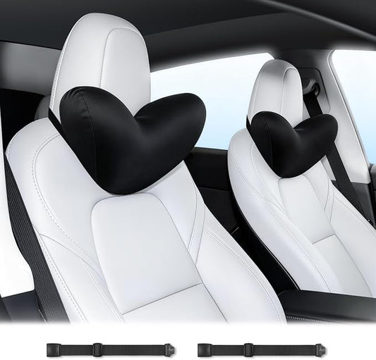 Wigoo Ergonomic Car Neck Pillow [Slim Upgrade, No Neck Pain] Odorless Memory Foam Car Headrest Pillow with 4 Adjustable Straps, Removable Cover, Fits All Cars (Black 2-Pack)