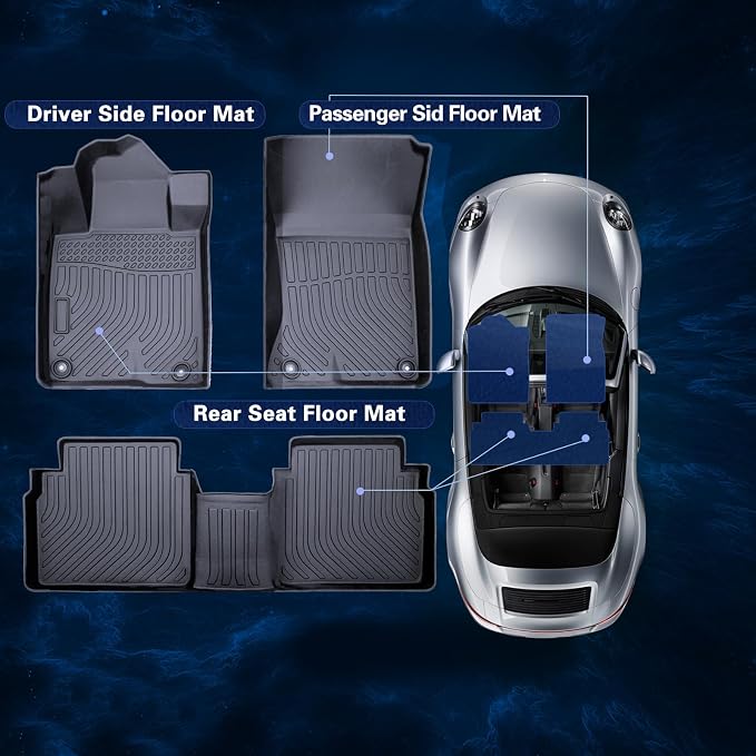 Floor Mats for 2016-2022 Honda HR-V,All-Weather TPE Rubber Car Floor Mats Custom Fit Full Set Includes 1st and 2nd Rows Maximum Coverage Anti-Slip 1st & 2nd Row Black