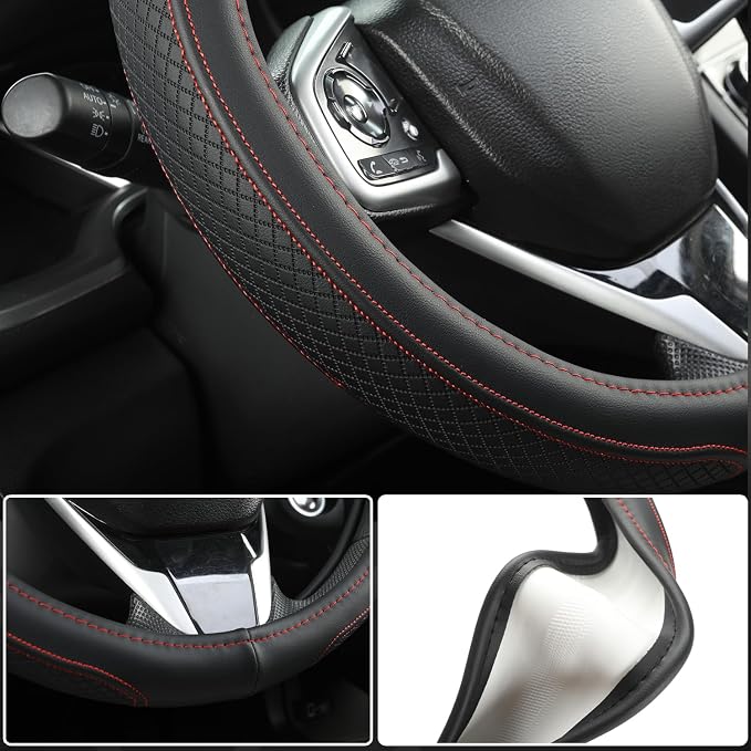 West Llama Car Steering Wheel Cover for Ford F-150, F-250, F-350, Expedition (Black +Red-Large Size)