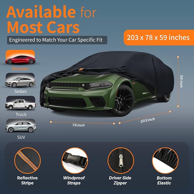 Car Cover Outdoor Coupe Covers(Length up to 203 inch) Universal Fit for Dodge Charger,Model S,Hyundai Genesis,Jaguar XJ,Chevy Malibu,Buick Lesabre Regal,Valiant etc,Size C5(See Size Chart)