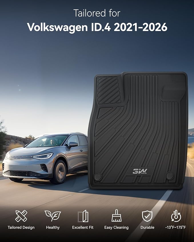 3W Floor Mats & Cargo Liner Fit for Volkswagen ID.4 2021-2026 (Non-Adjustable Carpet Floor), All Weather ID4 Custom Floor Liner Set for ID4, Black, Cargo Liner Only for Upper Trunk Area