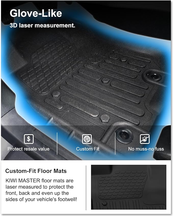 Kiwi Master Floor Mats for 2013-2024 Toyota 4Runner, 2014-2023 Lexus GX460 | Custom Fit, All Weather Car Mats, Heavy Duty TPE Floor Liners, Front & Rear 2 Row Set, Black