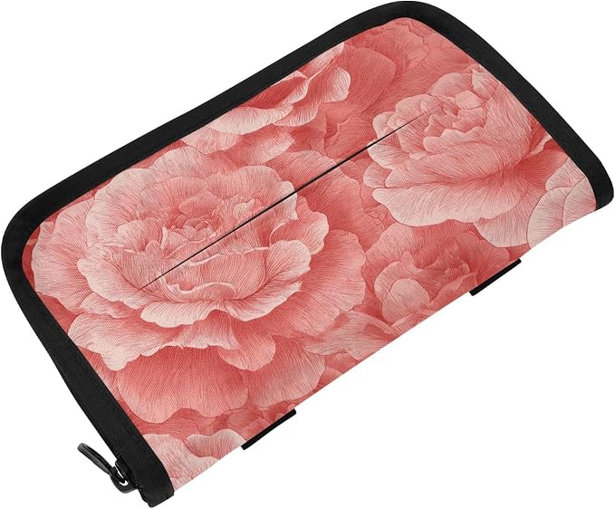Car Tissue Holder Car Napkin Holder Tissue Box Dispenser Storage Case Sun Visor Mask Holder Accessories with Adjustable Straps Reusable Refillable Red Roses Petals
