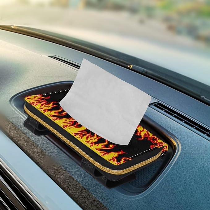 Flame Leather Tissue Holder Car Mask Holder Car Sun Visor Napkin Holder Luxury PU Leather Easy to Install Clean