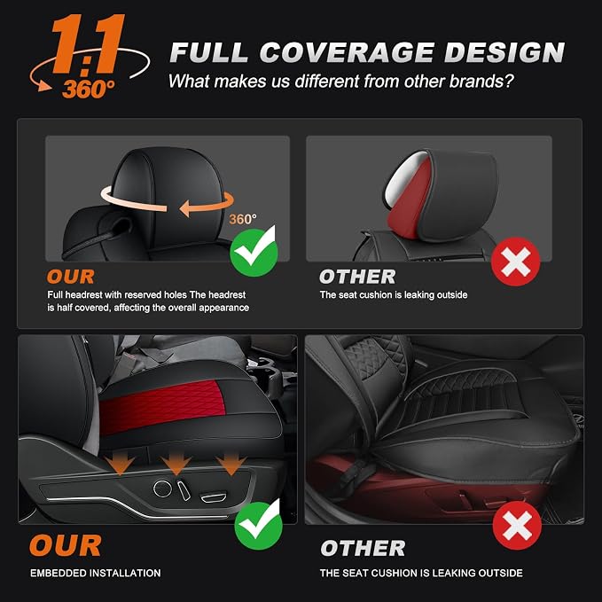 AOMSAZTO Car Seat Cover for Chevy Silverado/GMC Sierra 1500 (1999-2006) - Full Set Black Seat Covers (Black/Red - Diamond Grid)