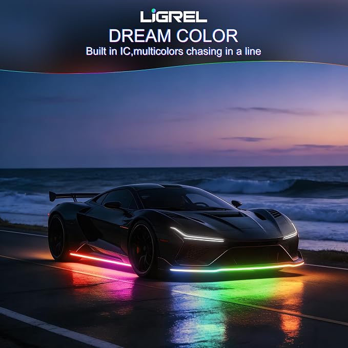 Underglow Light Strip RGB - 4PCS Car Neon Lights Kit with 252 LEDs, Dream Color Chasing Strip Lights，Music Sync, Waterproof PVC Underbody Light Strips with APP，Remote Control for Cars Trucks SUVs