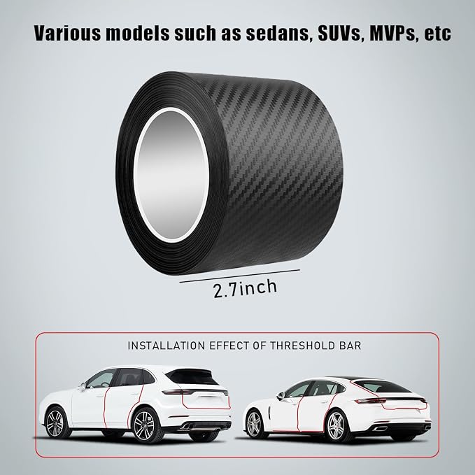 Car Door Edge Trim,Universal Door Sill Protector,Carbon Fiber Front/Rear Bumper Guard,Automotive Scratch Cover Strip Sticker,Car Exterior Accessories for Most Cars(2.76" x33FT,Carbon Fiber)