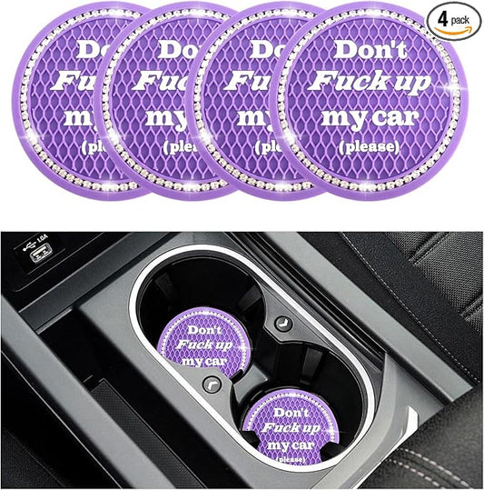 4 PCS Bling Car Cup Coaster, 2.75 Inch Anti-Slip Cup Holder Insert Coasters, Universal Crystal Rhinestone Auto Drink Car Cup Mat, Interior Car Accessories for Women Girls (Purple)