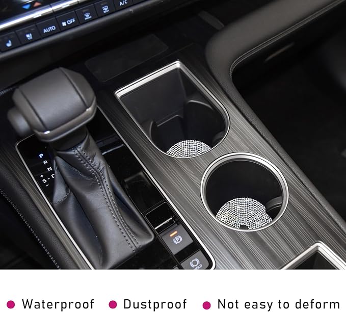 Ziciner 2PCS Bling Car Cup Holder Coaster, 2.73 Inch Anti-Slip Cup Insert Coasters, Crystal Rhinestone Auto Drink Cup Mat, Universal Interior Decor Car Accessories for Women Girls (AB)