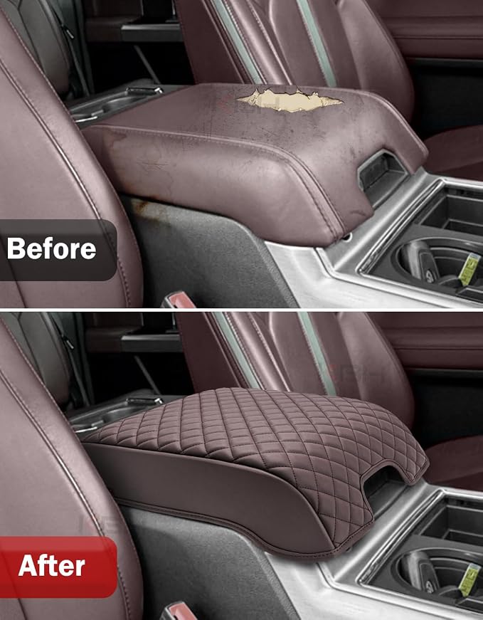 KBH Center Console Armrest Cover for 2015-2020 Ford F150 Platinum, 2017-2022 F250-F550, 2018-2024 Expedition, Bucket Seat, PU Leather Arm Rest Cushion Pad, Anti-Scratch (Not for Other Models)
