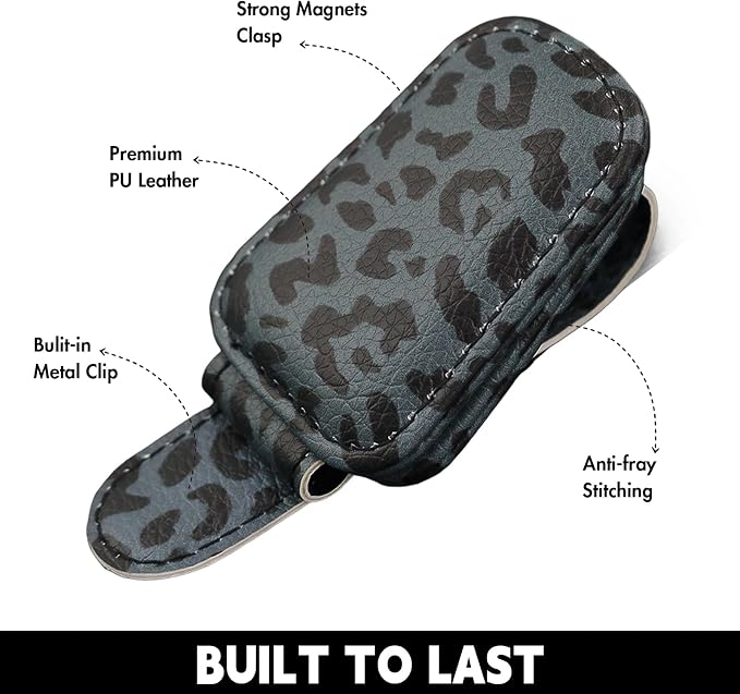 2 Pcs Sunglass Holder and 1Pcs Car Tissue Holder for Car, Magnetic Leather Sunglasses Holder Car Sun Visor Glasses Hanger Clip,Car Interior Accessories for Women(Black Leopard Print)