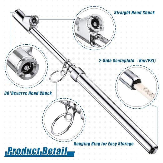 Tallew 20 Pack Dual Head Tire Pressure Gauge Heavy Duty Air Pressure Tire Gauge for Auto Truck Car RV Van Gage Range 10-150PSI, 1-10Bar (Silver)